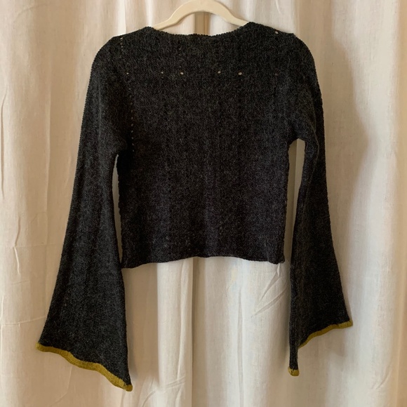 JNCO Knit Sweater Small – Charcoal Gray Fuzzy Bell Sleeve Cropped Pullover - Picture 1 of 6